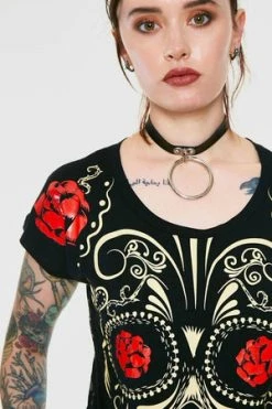 Jawbreaker Sugar Skull Black T-Shirt -Cheap GOTHIC DRESSES Store sugar skull black t shirt jawbreaker 3 300x