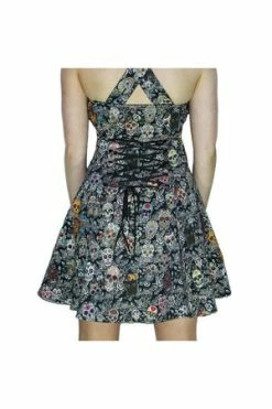 Dr Faust Sugar Skulls Colourful Halter Neck Mini Dress - Oasis -Cheap GOTHIC DRESSES Store sugar skulls colourful halter neck mini dress oasis dr faust 3 300x