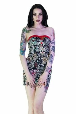 Dr Faust Sugar Skulls Colourful Mini Dress - Annalee -Cheap GOTHIC DRESSES Store sugar skulls colourful mini dress annalee dr faust 3 300x