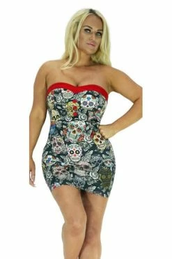 Dr Faust Sugar Skulls Colourful Mini Dress - Annalee -Cheap GOTHIC DRESSES Store sugar skulls colourful mini dress annalee dr faust 4 300x