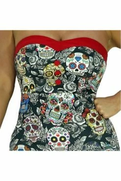 Dr Faust Sugar Skulls Colourful Mini Dress - Annalee -Cheap GOTHIC DRESSES Store sugar skulls colourful mini dress annalee dr faust 5 300x