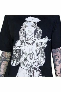 Dr Faust Tattooed Sexy Cursed Nurse Black T-Shirt - Tristan -Cheap GOTHIC DRESSES Store tattooed sexy cursed nurse black t shirt tristan dr faust 4 300x