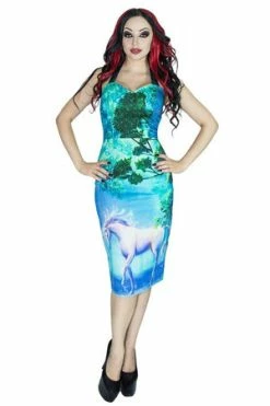 Dr Faust Unicorn In An Enchanted Forest Midi Dress - Inorog -Cheap GOTHIC DRESSES Store unicorn in an enchanted forest midi dress inorog dr faust 3 300x