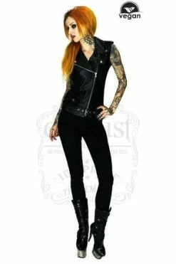 Dr Faust Vegan Leather Black Biker Vest - Pax