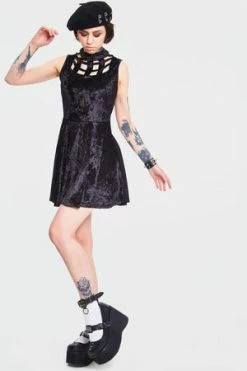 Jawbreaker Veleveteen Dream Caged Neck Mini Dress -Cheap GOTHIC DRESSES Store veleveteen dream caged neck mini dress jawbreaker 3 300x