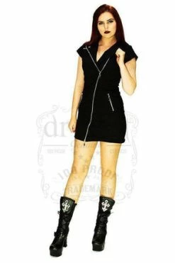 Dr Faust Velvet Lining Black Biker Mini Dress - Charlotte -Cheap GOTHIC DRESSES Store velvet lining black biker mini dress charlotte dr faust 3 300x