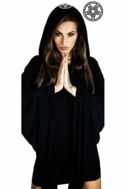 Dr Faust White Pentagram Hooded Black Mini Dress - Clarissa