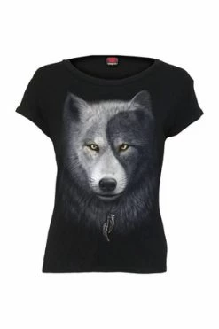 Spiral Wolf Chi - Boatneck Cap Sleeve Top Black