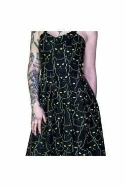 Dr Faust Yellow Evil Cats Black Midi Dress - Katz -Cheap GOTHIC DRESSES Store yellow evil cats black midi dress katz dr faust 3 300x