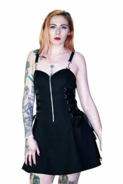 Dr Faust Zip Up Front D-Ring Black Mini Dress - Nylah -Cheap GOTHIC DRESSES Store zip up front d ring black mini dress nylah dr faust 4 300x
